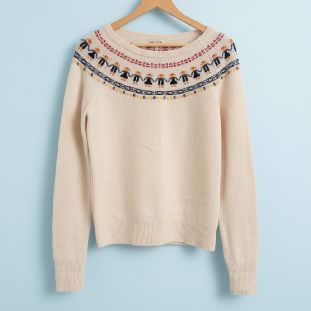 Lucky Brand 79% Wool Blend Fair Isle Sweater with Elbow Patches - Size Large - Picture 1 of 6